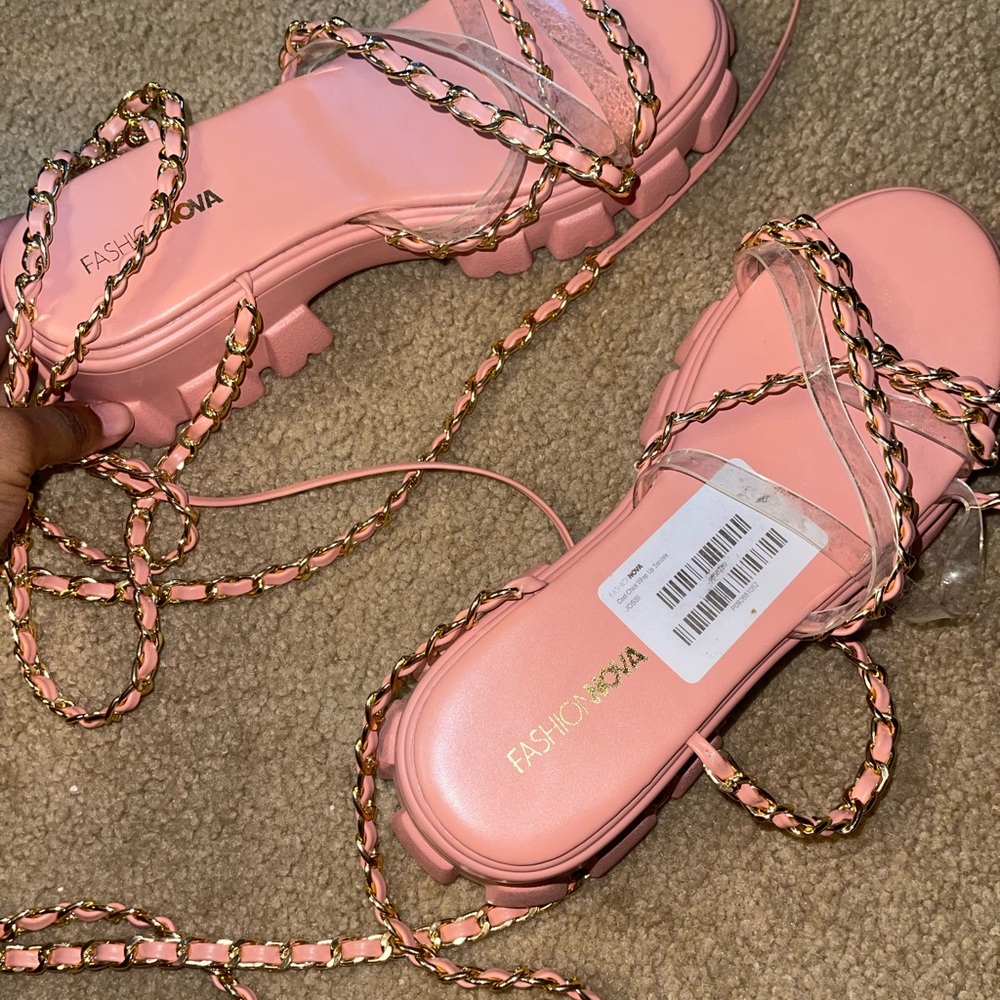 Fashion Nova Pink Chain Sandals